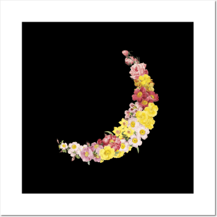 Floral Spring Crescent Moon Posters and Art